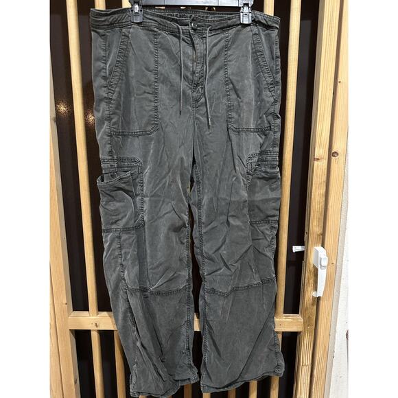 American Eagle Pants Womens 16 Gray Baggy Wide Leg Cargo Drawstring Stain Flaw - Picture 1 of 8